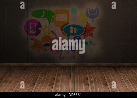Splash on wall revealing applications Stock Photo