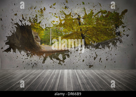 Splash on wall revealing Stock Photo