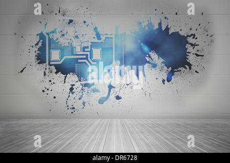 Splash on wall revealing technology interface Stock Photo