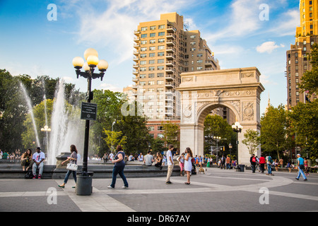 View of Washington Square Park in New York City with visitors present on Aug. 15, 2013 Stock Photo