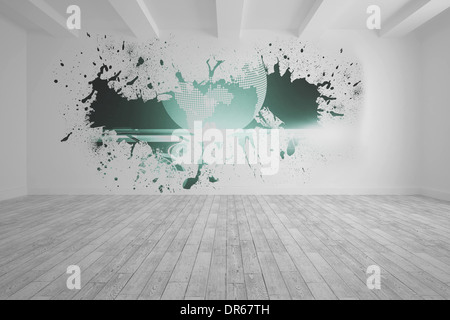 Splash on wall revealing global graphic Stock Photo