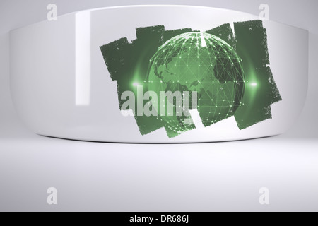 Abstract screen in room showing earth graphic Stock Photo