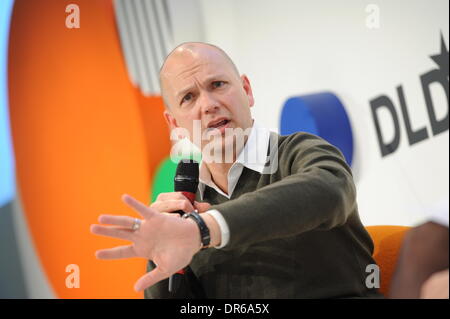 MUNICH/GERMANY - JANUARY 20: Tony Fadell (Nest Labs) gestures on a panel discussion during the Digital Life Design (DLD) Conference at the HVB Forum on January 20, 2014 in Munich, Germany. DLD is a global network on innovation, digitization, science and culture which connects business, creative and social leaders, opinion-formers and influencers for crossover conversation and inspiration. (Photo: picture alliance / Jan Haas) Stock Photo