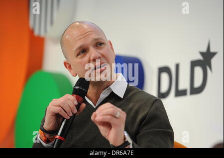 MUNICH/GERMANY - JANUARY 20: Tony Fadell (Nest Labs) speaks on a panel discussion during the Digital Life Design (DLD) Conference at the HVB Forum on January 20, 2014 in Munich, Germany. DLD is a global network on innovation, digitization, science and culture which connects business, creative and social leaders, opinion-formers and influencers for crossover conversation and inspiration. (Photo: picture alliance / Jan Haas) Stock Photo