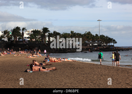 Beach at Puerto del Carmen, Lanzarote, Canary islands, canaries, spain Stock Photo