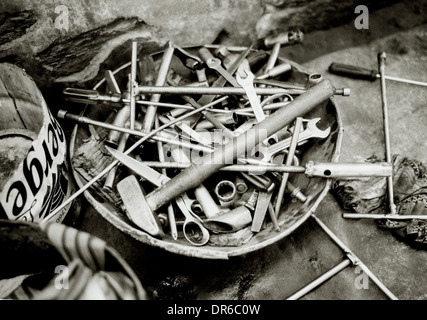 Still Life Photography - Tools in the old town in Jodhpur in Rajasthan in India in South Asia. Travel Hammer Work Workshop Stock Photo