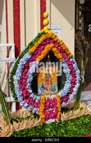 Brightly coloured Cavadee arrangement during the Thaipoosam Cavadee festival, Mauritius. Stock Photo