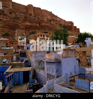 Brahmpuri Blue City and Meherangarh Fort in Jodhpur in Rajasthan in India in South Asia. Cityscape History Historical Housing Travel Wanderlust Stock Photo