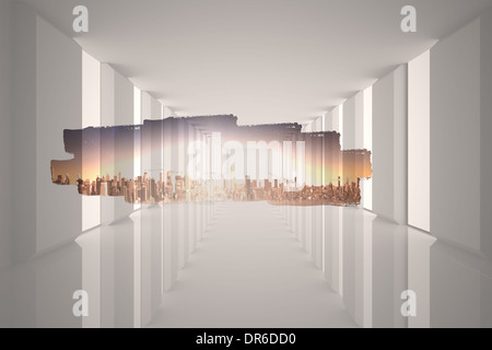 Abstract screen in room showing cityscape Stock Photo