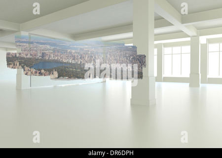 Abstract screen in room showing cityscape Stock Photo