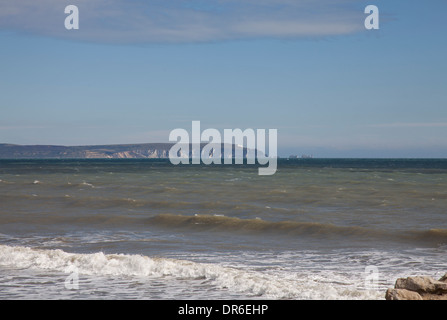 The Isle of Wight from the beach at Highcliffe -on-sea, Dorset Stock Photo
