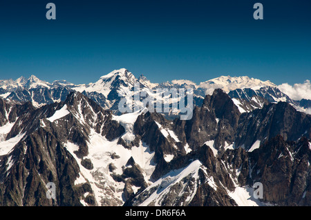 View from the Aiguille du Midi (3842m) in the Mont Blanc massif in the French Alps towards the Matterhorn (Monte Cervino) Stock Photo