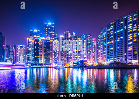 Busan, South Korea skyline at Haeundae District. Stock Photo