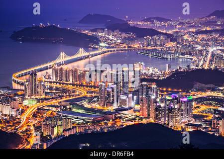 Busan, South Korea aerial view at night. Stock Photo
