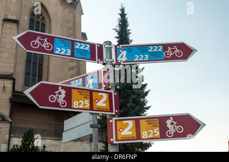 Signposts for Swiss national long distance and regional cycle routes in Appenzell, Switzerland