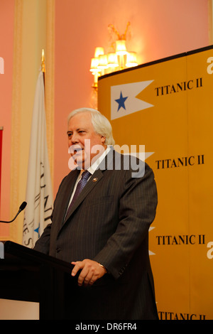 Press conference outlining his plans to build a replica Titanic at the Ritz Hotel in London Stock Photo