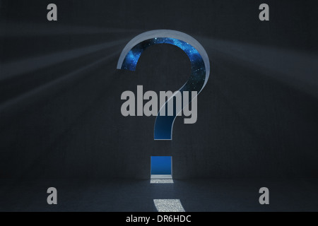 Question mark door in dark room Stock Photo - Alamy