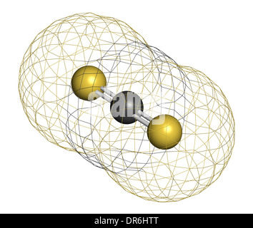 Carbon disulfide (CS2) molecule. Liquid used for fumigation and as insecticide. Stock Photo