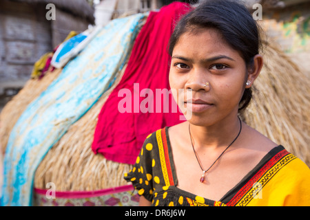 Villagers in a remote subsistence farming village on an island in the Sunderbans, the Ganges Delta in Eastern India that is very vulnerable to sea level rise. Stock Photo