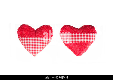 Two Heart Shaped Pillows Isolated On A White Studio Background Stock Photo