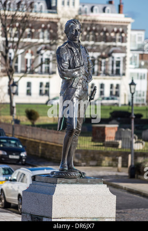 Statue of Admiral Lord Nelson, hero of Battle of Trafalgar, 21 October 1805, in Grand Parade, Portsmouth, Hants, UK Stock Photo
