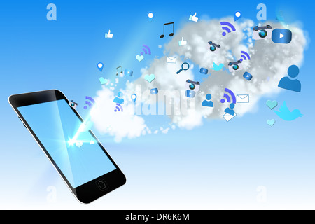 Floating smartphone application icons Stock Photo