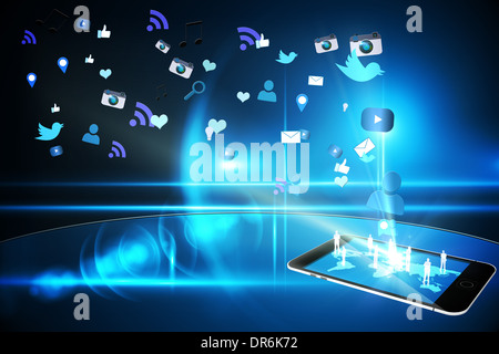 Floating smartphone application icons Stock Photo