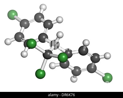 DDT (dichlorodiphenyltrichloroethane) molecule. Controversial pesticide, used in agriculture and for malaria vector control. Stock Photo