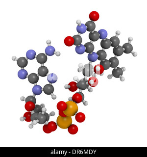 Flavin adenine dinucleotide (FAD) redox coenzyme molecule. Atoms are represented as spheres with conventional color coding Stock Photo