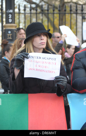 Romanians and Bulgarians unite in protest outside Downing Street against discrimination against them in the UK London 9/12/2013 Stock Photo