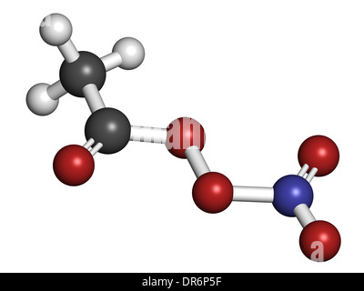 Peroxyacetyl nitrate (PAN) pollutant molecule. Secondary pollutant, found in photochemical smog. Stock Photo