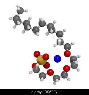 Sodium laureth sulphate detergent molecule. Used in cosmetics, soaps, shampoos, etc. Stock Photo