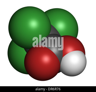 Trichloroacetic acid (TCA) molecule. Used in dermatological treatment of warts and related skin conditions Stock Photo