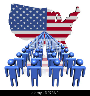 Lines of people with USA map flag illustration Stock Photo