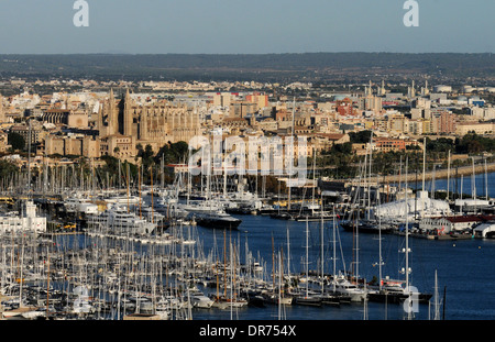 Images of the Palma de Mallorca port and its Cathedral in background. Stock Photo