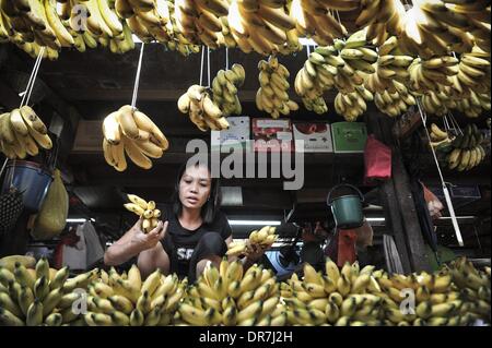 Kuala Lumpur, Malaysia. 19th Jan, 2014. A vendor displayed bananas in Kuala Lumpur, Malaysia on January 19, 2014.Photo: Firdaus Latif/NurPhoto © Firdaus Latif/NurPhoto/ZUMAPRESS.com/Alamy Live News Stock Photo