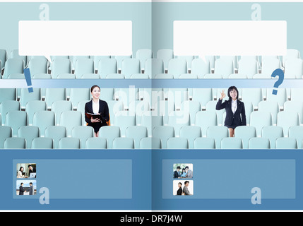 booklet template featuring businessman with stairs Stock Photo
