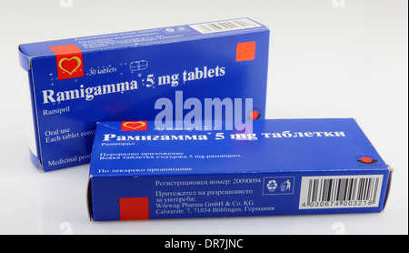 AYTOS, BULGARIA - JANUARY 21, 2014: Ramipril is an angiotensin-converting enzyme (ACE) inhibitor, used to treat high blood Stock Photo