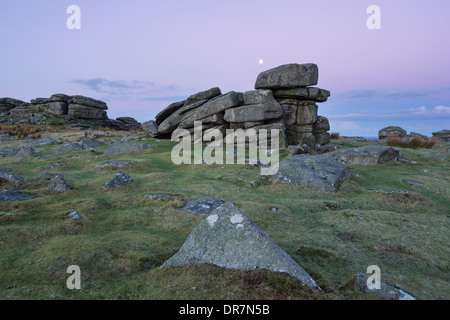 Early morning dawn light from Rowtor Dartmoor National Park Devon Uk Stock Photo