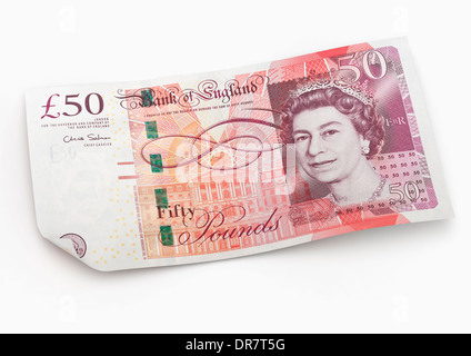 50 Pound Note Sterling British Currency on white background Stock Photo