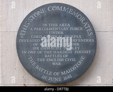 Maidstone, Kent, England, UK. Stone plaque on town hall commemorating the Battle of Maidstone Stock Photo