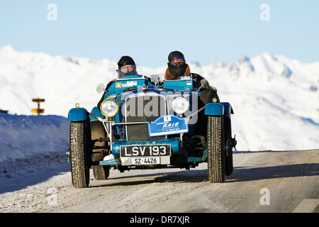 Vintage car rally, WinterRAID 2013, Alvis Speed 20 Special, built in 1934, Ofen Pass, Zernez, Graubünden, Switzerland Stock Photo