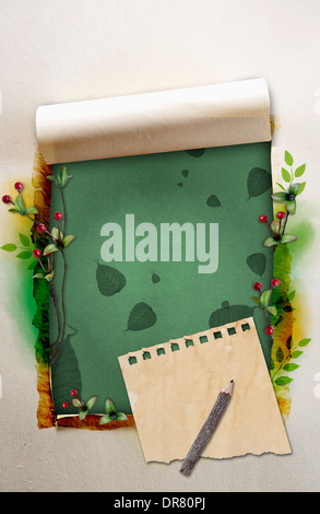 illustration memo template featuring green notebook Stock Photo