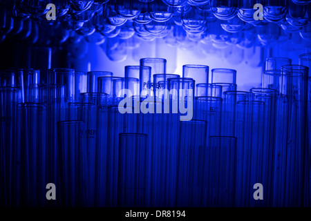 test tube bottles stacked in a drawer Stock Photo