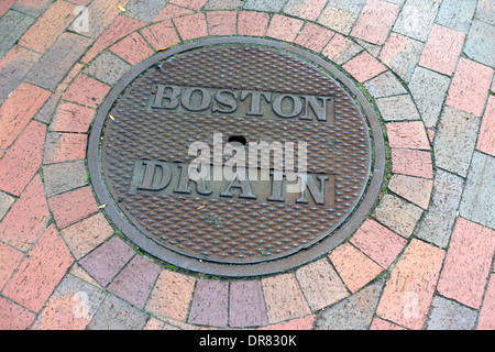 Manhole cover (Boston Drain) in the streets of Boston, Massachusetts, USA Stock Photo