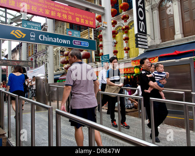 Street scene by MRT transport station in Chinatown, Singapore Stock Photo