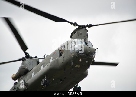 Boeing Vertol Chinook HC2 Helicopter of the British Royal Airforce displays at the 2013 Royal International Air Tattoo or RIAT Stock Photo