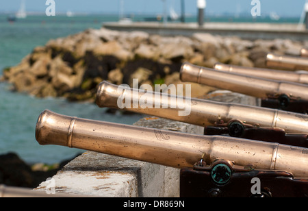 Starting cannons at the Royal Yacht Squadron, Cowes, Isle of Wight, England. Stock Photo