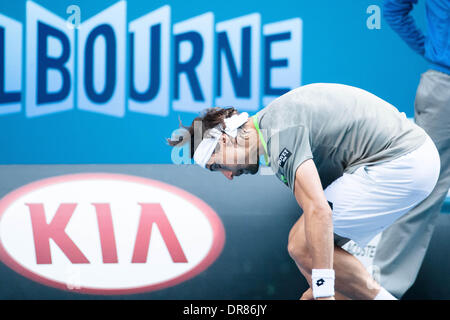 Melbourne, Victoria, Australia. 21st Jan, 2014. January 21, 2014: 3rd seed David FERRER (ESP) in action against 7th seed Tomas BERDYCH (CZE) in a Quarterfinals match on day 9 of the 2014 Australian Open grand slam tennis tournament at Melbourne Park in Melbourne, Australia. Sydney Low/Cal Sport Media/Alamy Live News Stock Photo