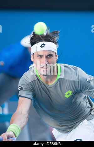Melbourne, Victoria, Australia. 21st Jan, 2014. January 21, 2014: 3rd seed David FERRER (ESP) in action against 7th seed Tomas BERDYCH (CZE) in a Quarterfinals match on day 9 of the 2014 Australian Open grand slam tennis tournament at Melbourne Park in Melbourne, Australia. Sydney Low/Cal Sport Media/Alamy Live News Stock Photo